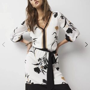White House Black Market Floral Dress - Black, White, Gold